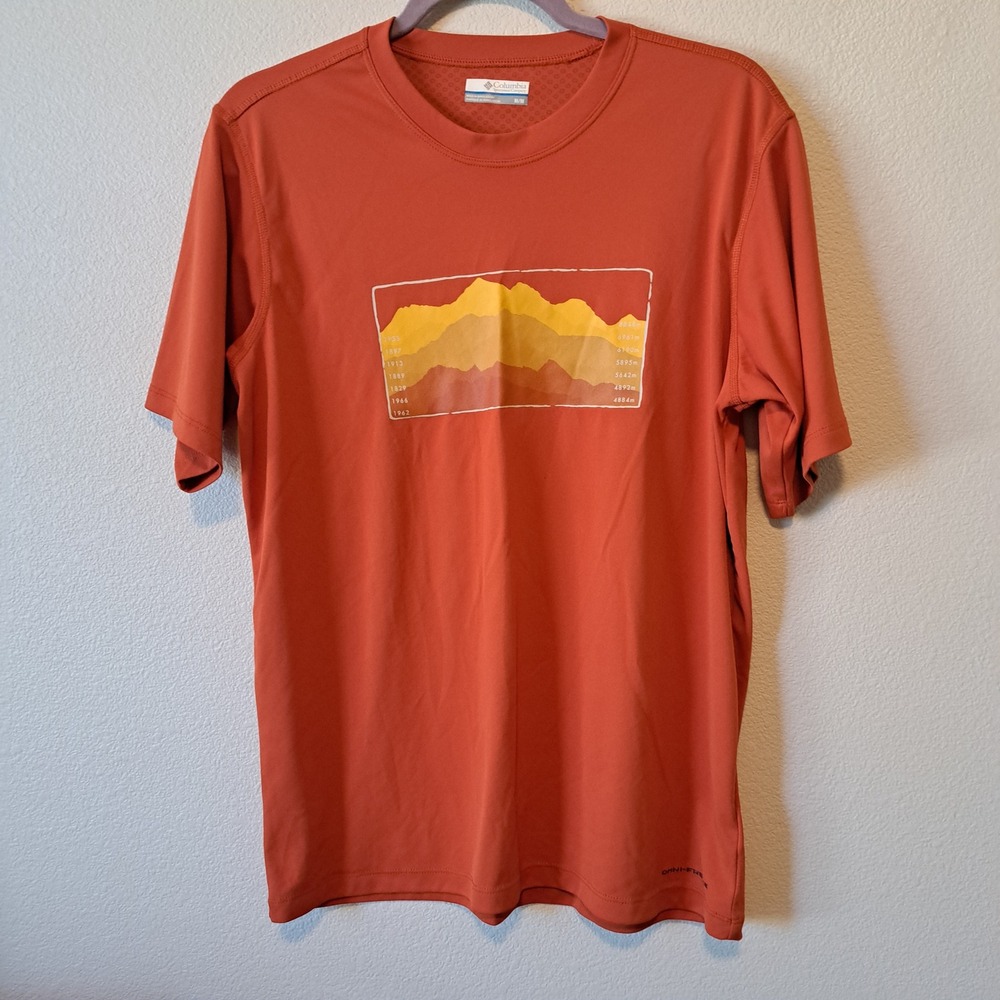 Columbia Omni-Freeze Zero Mens Medium Orange Mountain Graphic Hiking T-Shirt